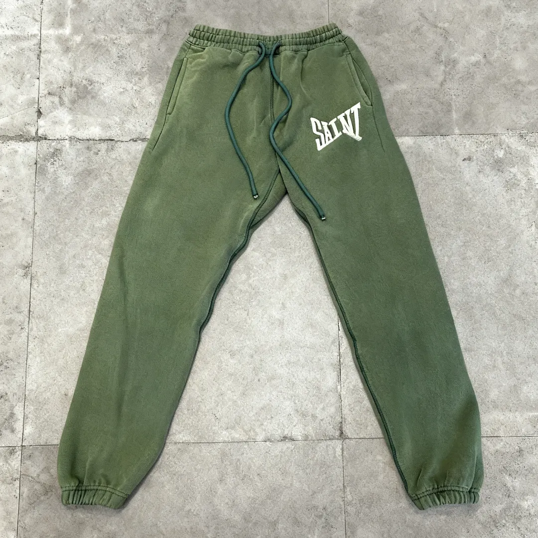 Stylish brand Saint Michael ribon saint pants classic letters retro washed and distressed high street casual loose leggings sweatpants trousers Style number: SM635 Size: S-M-L-XL Color: black-dark green Price: P236